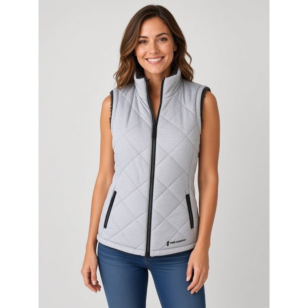 Free Country Women’s pale gray marled Vest Reversible to gray faux fur M